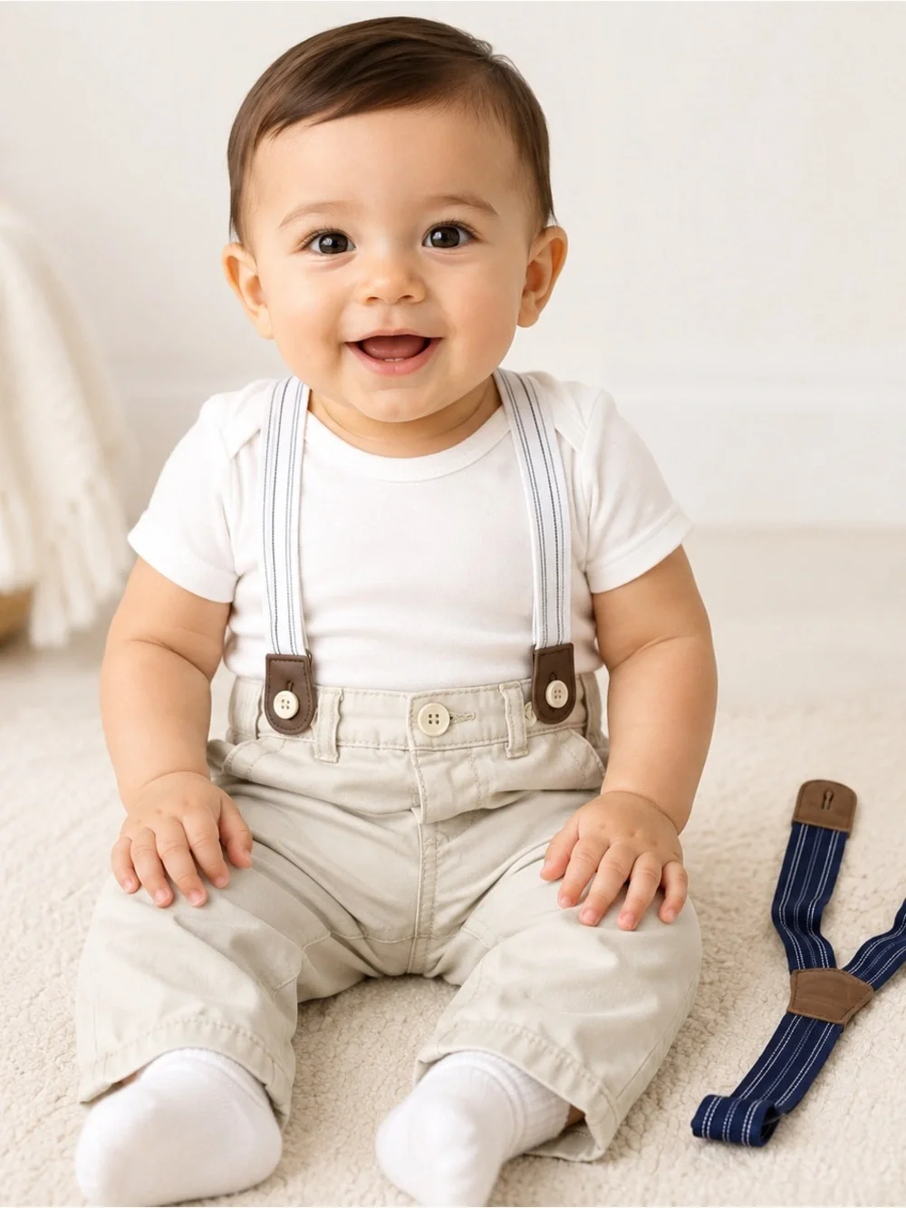Baby B’gosh Boys 9M Khaki Pants with Suspenders + Extra Navy Suspenders